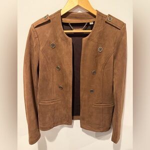 T Tahari Faux Suede Brown Double Breasted Military Style Jacket - Size 4
